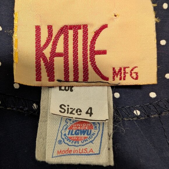 Vintage Katie Womens Sz 4 Blue Polka Dot Puff Sleeve Shawl Union Made Midi Dress - Picture 6 of 7